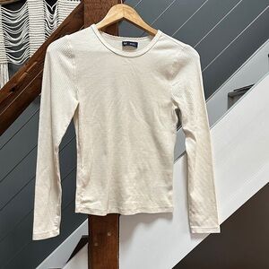 gap pointelle rib shirt medium petite ivory beige frost